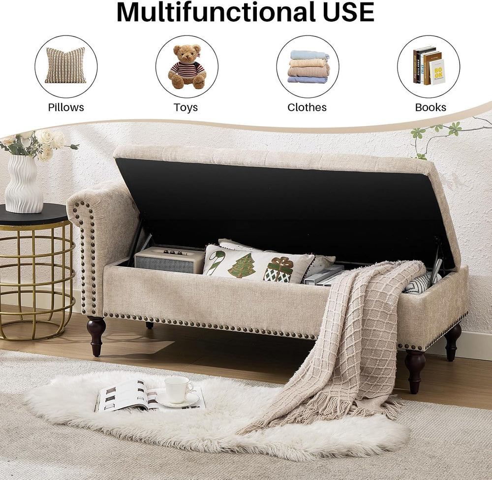 SOFTHION Velvet Chaise Lounge with Storage & Left Armrest,Brown