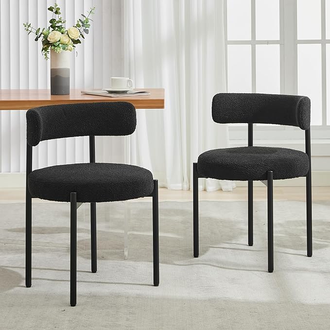 Boucle Dining Chairs Set of 6, Mid Century Modern Dining Room Chairs with Bar...