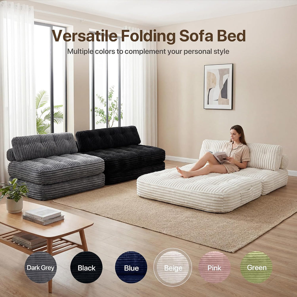 Claiks Boneless Chair Folding Sofa Bed, Sleeper Chair, Beige, Double