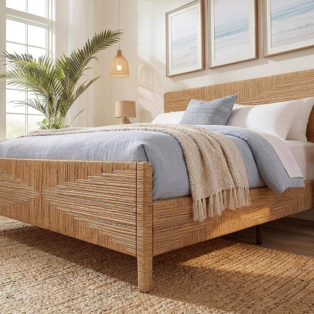 Brafab Hand-woven Rattan King Bed Frame with Headboard and Footboard