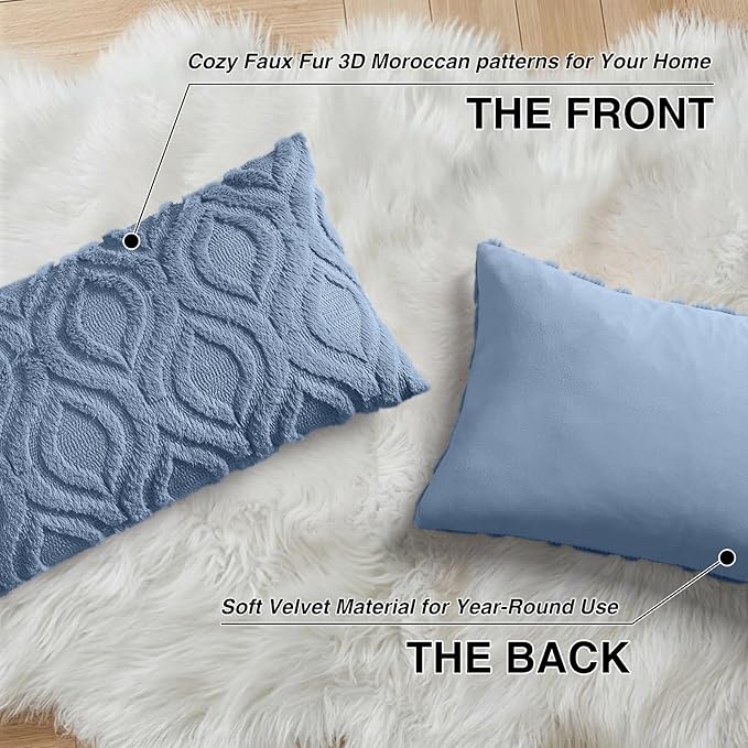 decorUhome Throw Pillow Covers 12x20 Inch Set of 2, Soft Plush Faux Wool Dusty - Image 8