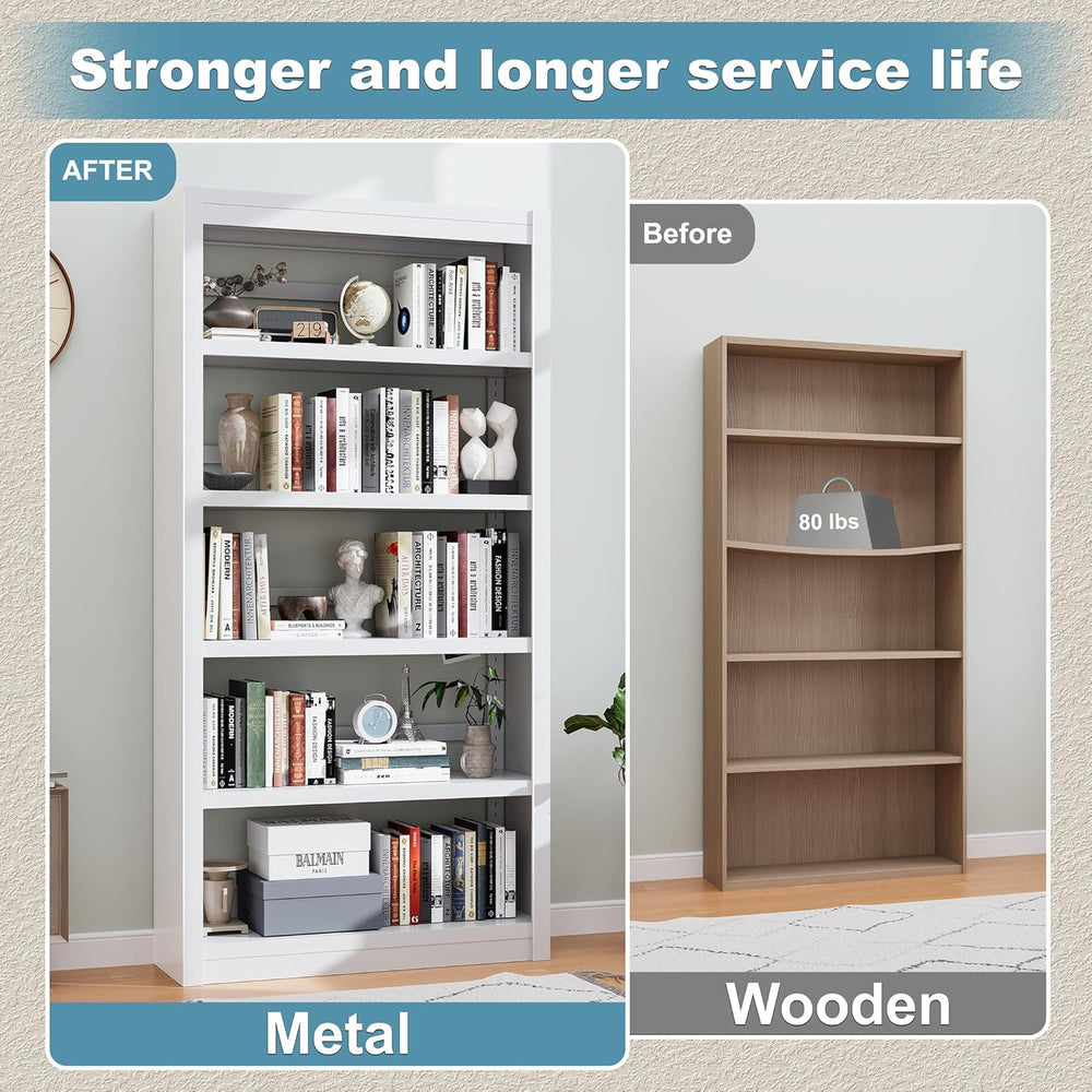 Bookcase, 5-Shelf Industrial Bookshelf, Large Storage Space, Adjustable Books...