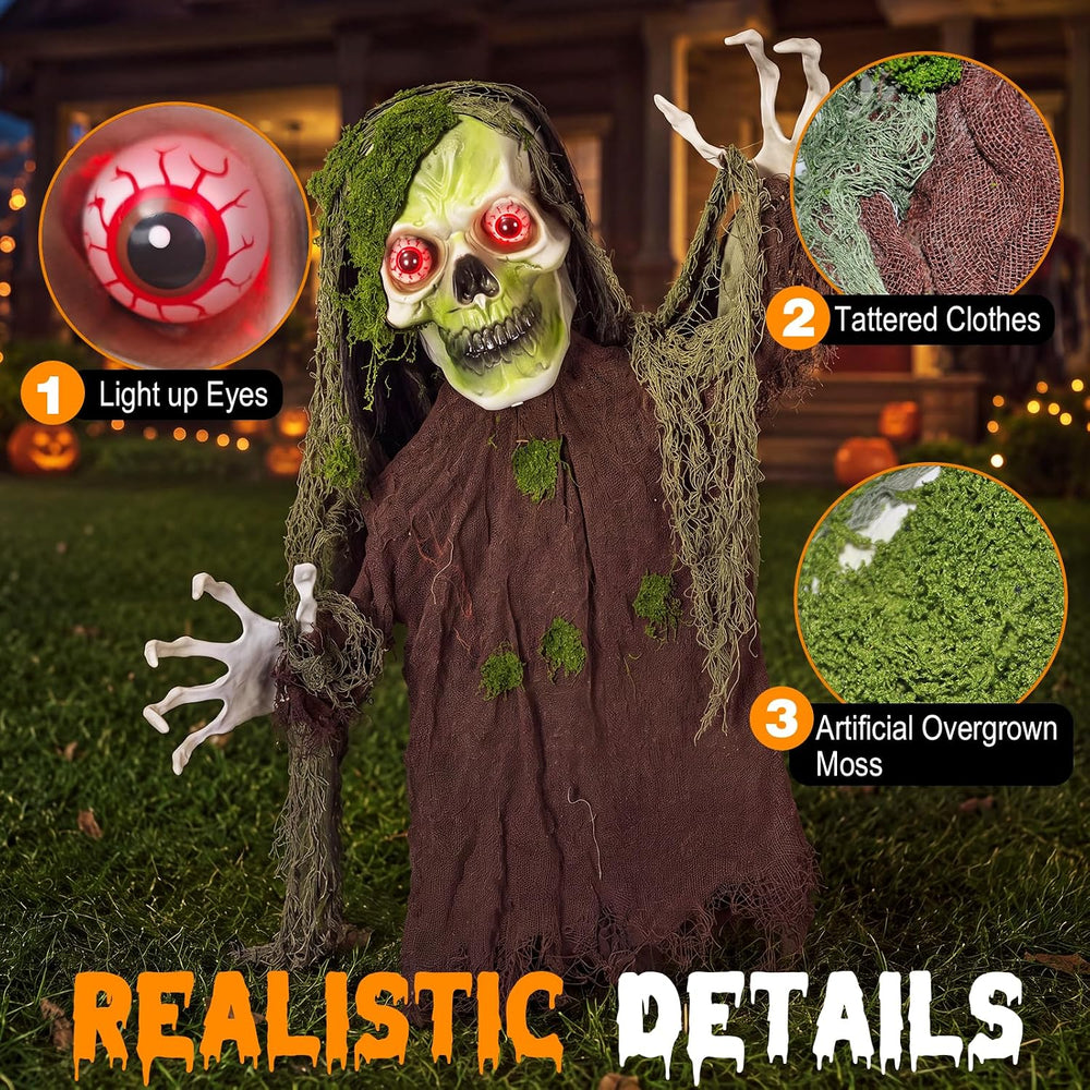 Halloween Decoration Outdoor Animatronic Zombie Groundbreaker, Halloween Skel...
