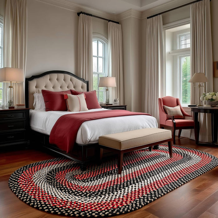 Super Area Rugs 7x9 Black - Red - Brown/Red Oval Large Braided Rug for Farmhouse Style Bedrooms and Living Rooms
