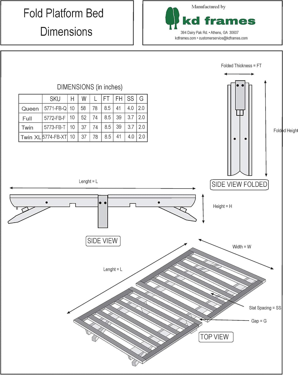 KD Frames Fold Platform Bed - Full Bed Frame - Unfinished Wood Bed Frame - Fu...