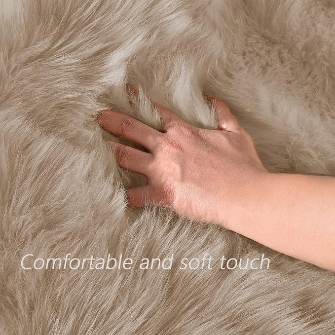 Latepis 5x8 Area Alfombras para Salas Washable Light Brown Beige Faux Fur - Image 4