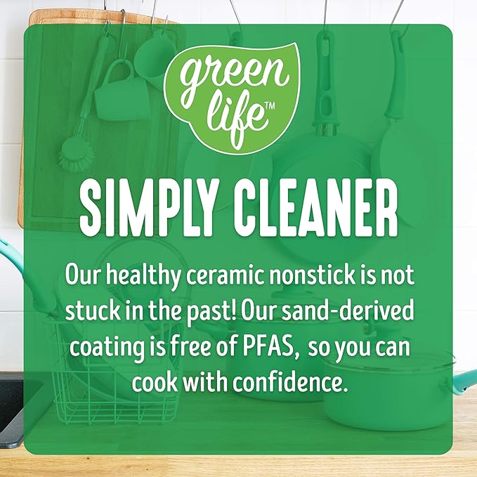 GreenLife Soft Grip Healthy Ceramic Nonstick 12 Piece Cookware Pots and Pans Set - Image 6