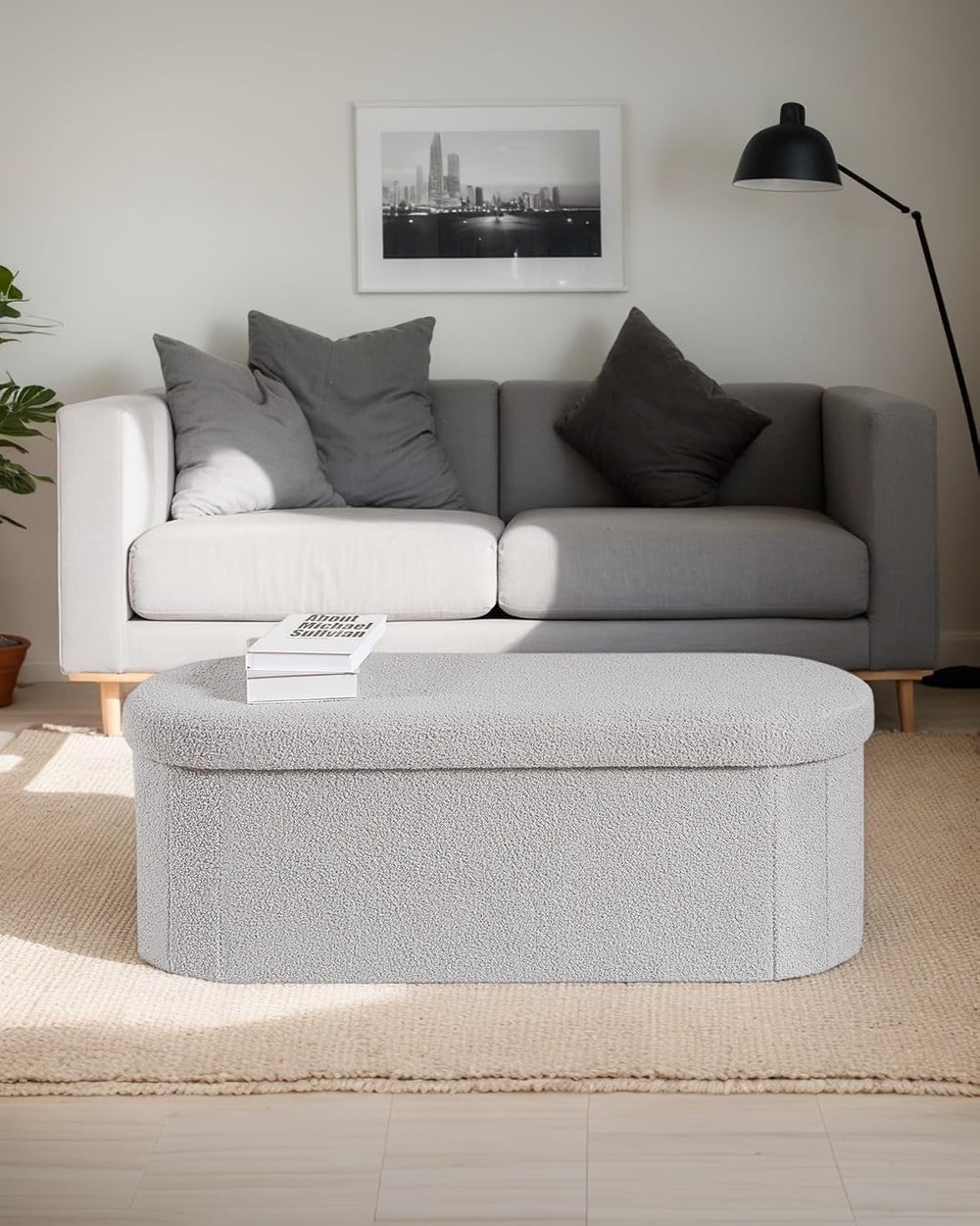 43.3 Inches Foldable Storage Ottoman Bench, Oval Footrest