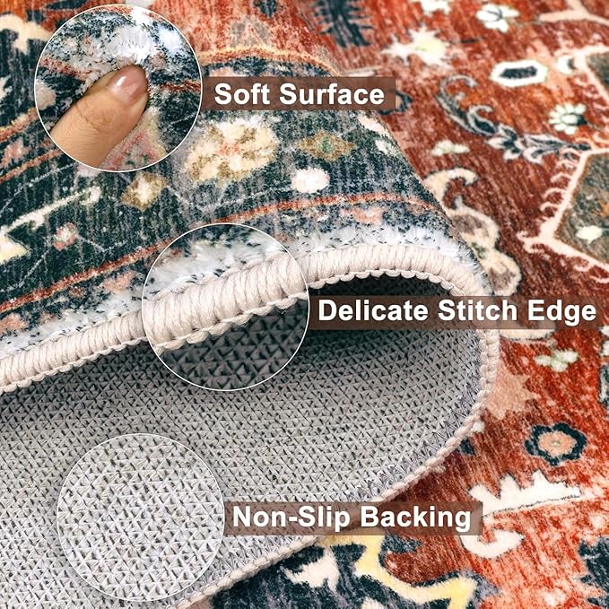 Yamaziot Washable Runner Rug, 2x10 Non-Slip Boho Vintage Hallway Rug Runner - Image 2