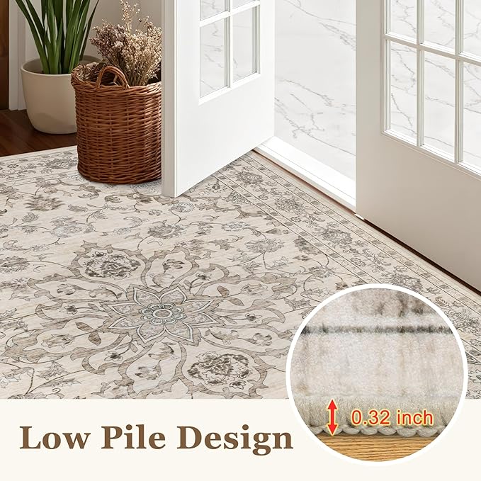 3x5 Area Rugs Living Room Rug: Washable Vintage Distressed Floral Rug No Slip - Image 9