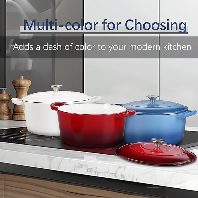 E-far Dutch Oven Pot with Lid, 5 Quart Enameled Cast Iron Round Dutch Oven - Image 7