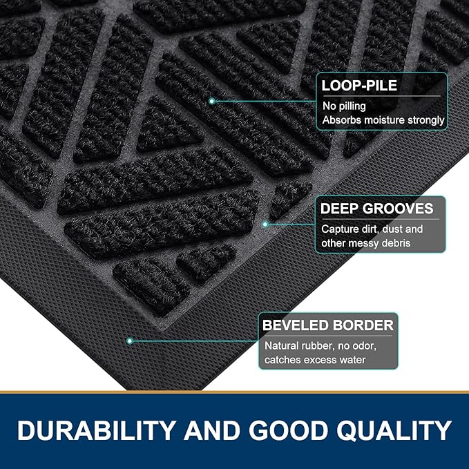 Smiry Front Door Mat Outside Entrance, Heavy Duty Sturdy Natural Rubber Doormat - Image 4