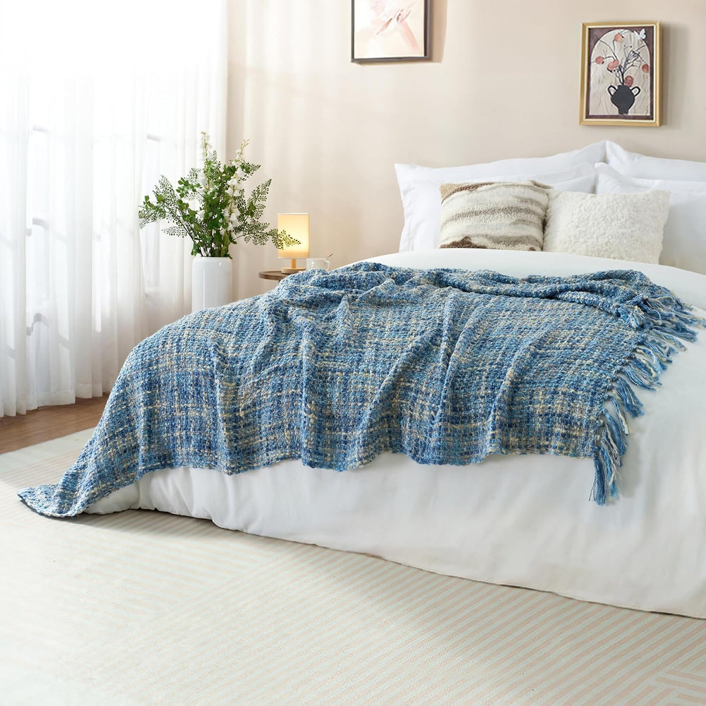 Multi-Color Cable Woven Throw Blanket for Couch - 50"X60"