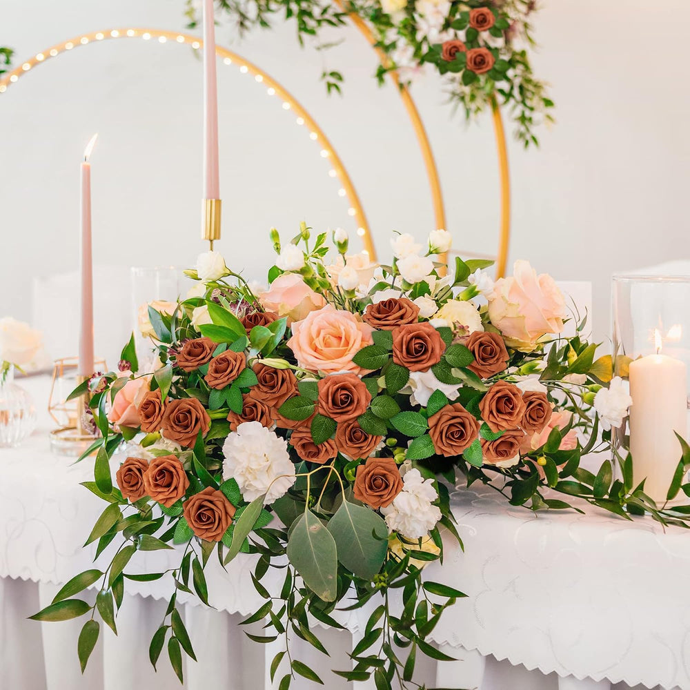 Mocoosy 50Pcs Burnt Orange Roses Artificial Flowers, Rust Fake Rose for Decor...