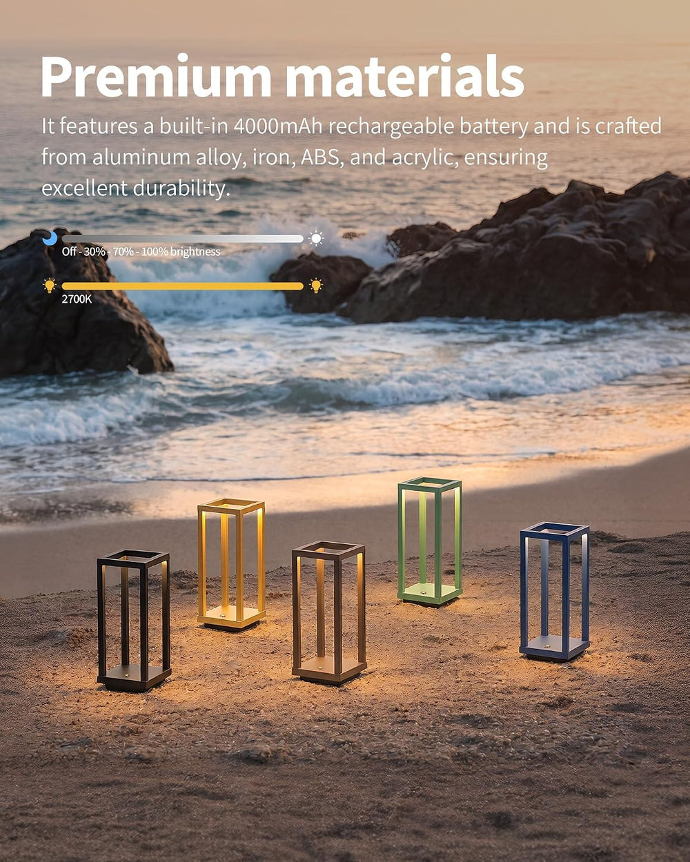 Cordless Waterproof Table Lamps Set of 2, Black LED Outdoor Desk Lamp