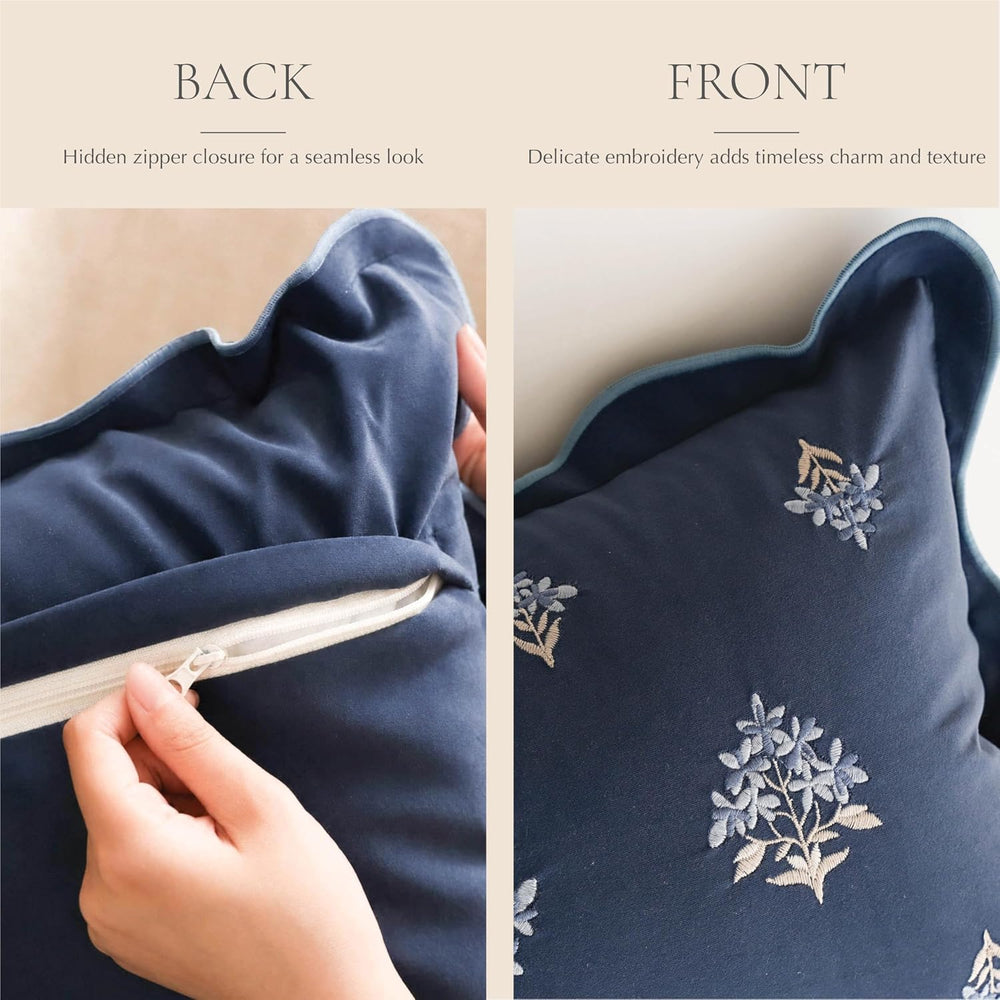 BlissBlush Long Lumbar Pillow Cover 14x36 for Bed, Navy Blue Velvet Decorativ...