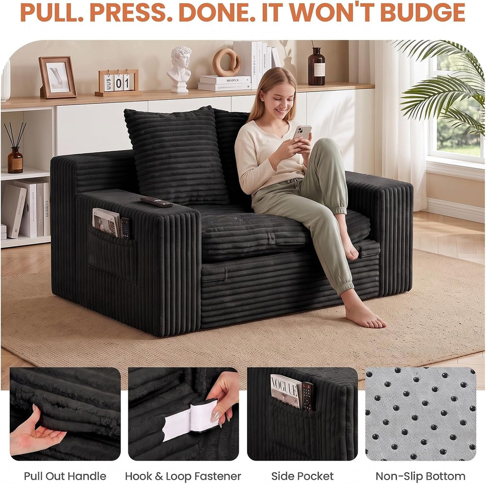 56'' Convertible Boneless Couch, Trifold Sofa Bed/Futon Sleeper with ...