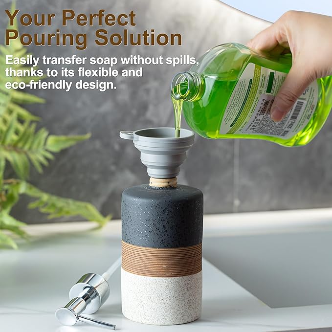 Dish Soap Dispenser Set with Silicone Funnel, Hand Soap, Body Wash, Ceramic - Image 4