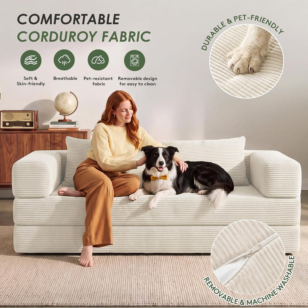 78" 5-in-1 Convertible Futon Sofa Bed, Boneless Couch for Living Room