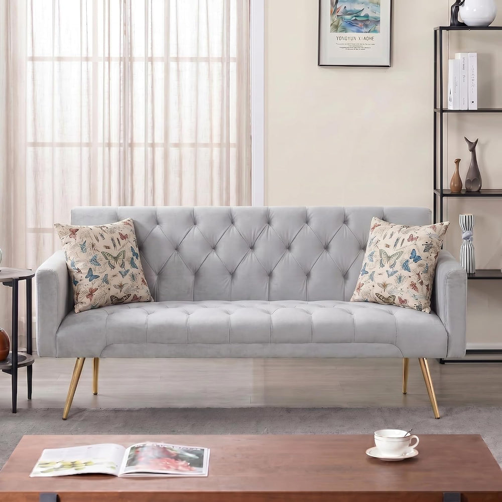 Futon Sofa Bed with Adjustable Backrest, Convertible Futon Couch with 2 Pillo...