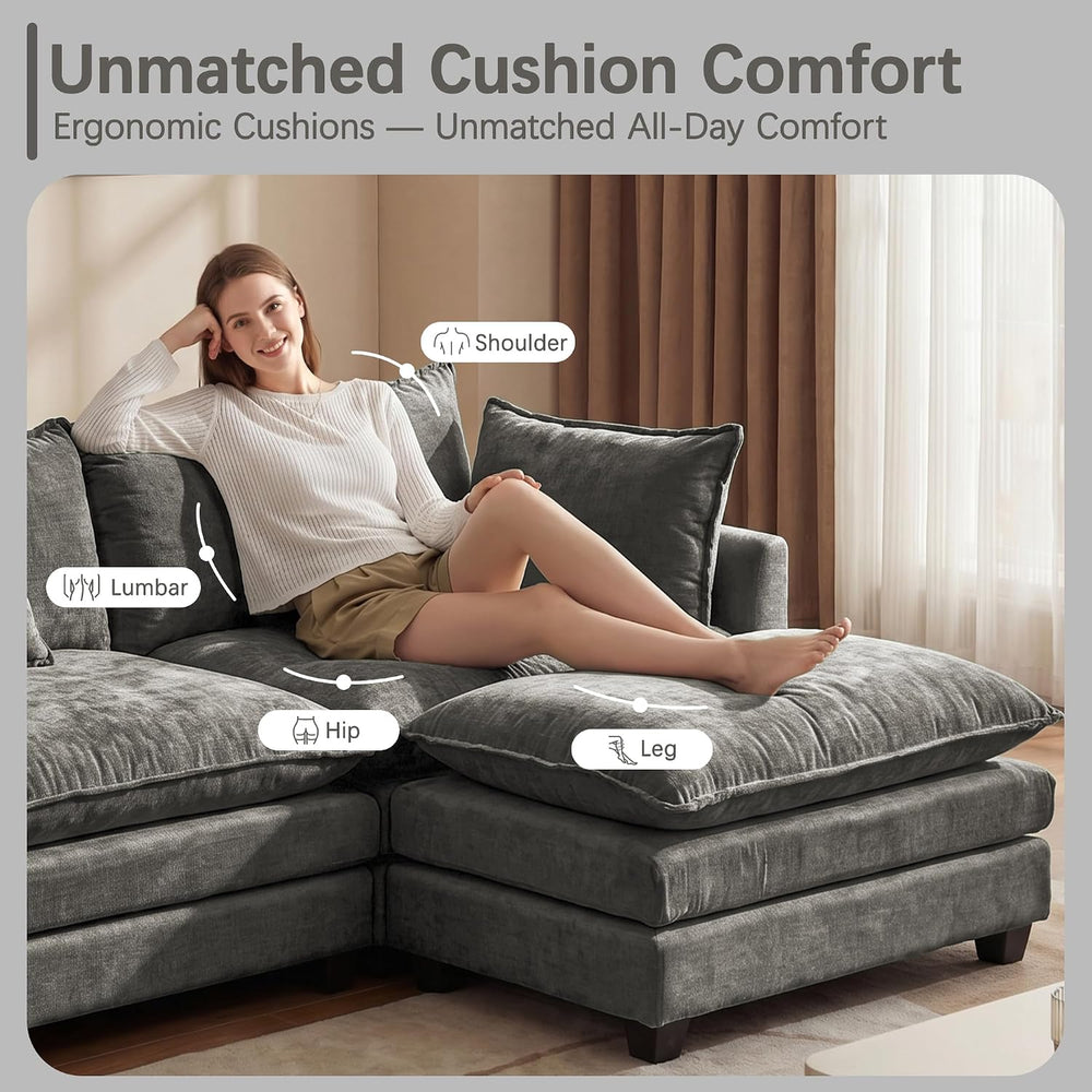 Modular Sectional Sofa 102" Oversized Cloud Couch with Ottoman