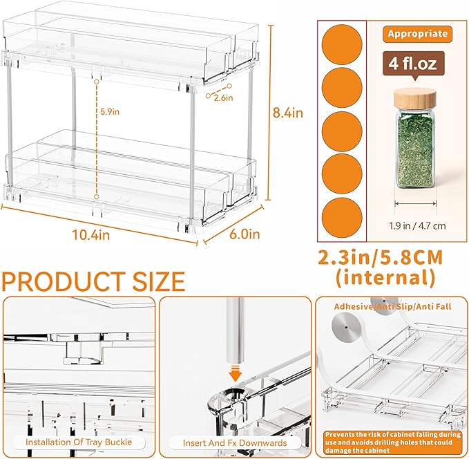 Yieach 2 Tier Sliding Spice Racks - Image 3