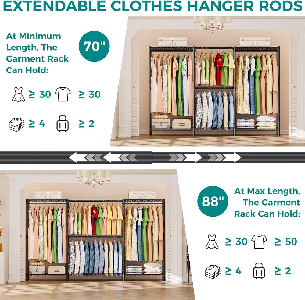 Heavy Duty Portable Closet Metal Clothes Racks Wardrobe with Shelf