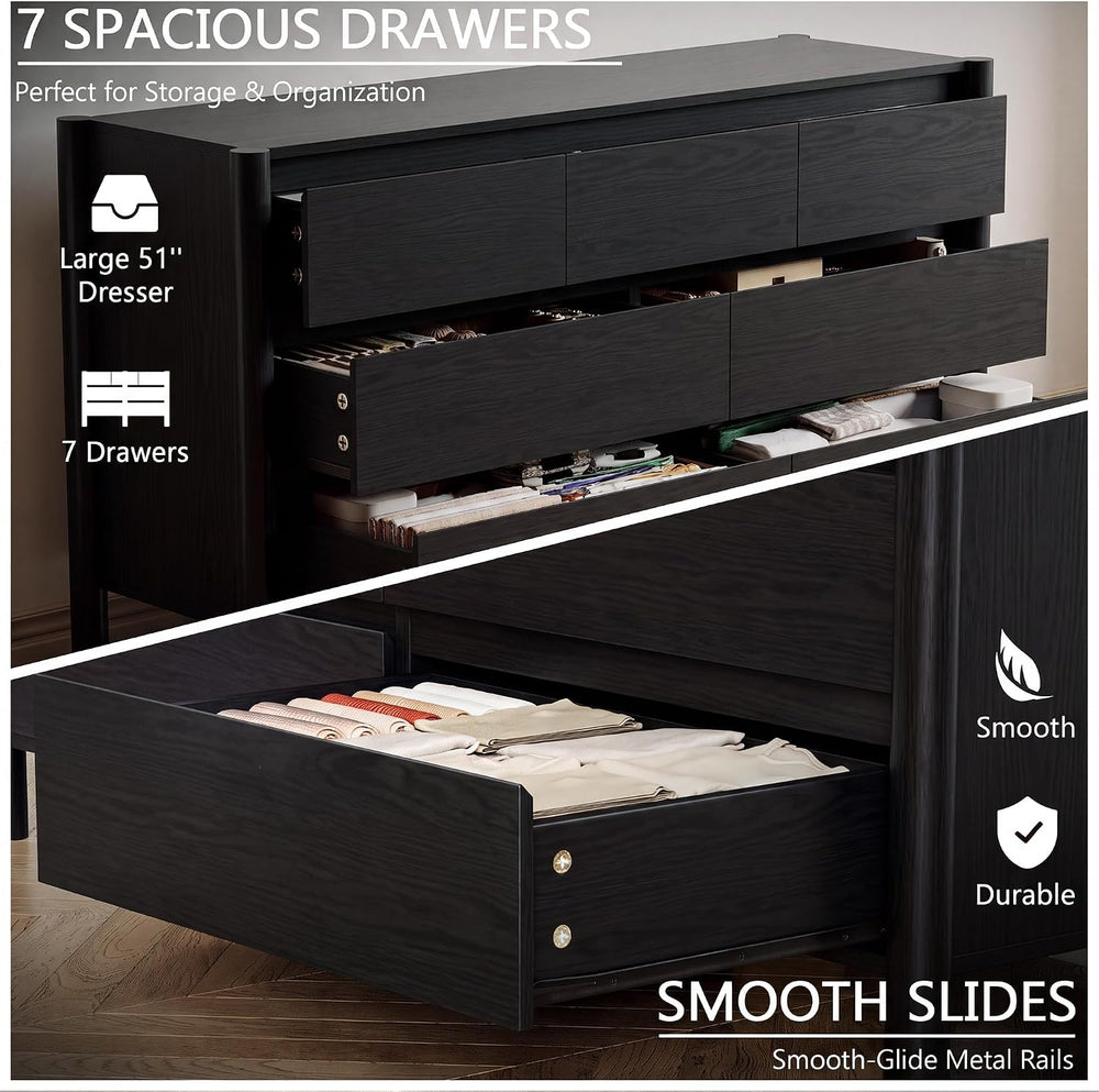 63in Black 9 Drawer Dresser & 2 Nightstand Set, 3 Pcs Bedroom Furniture