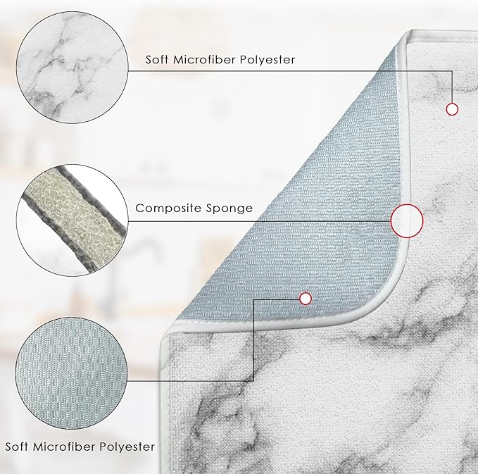 Sanwarm Absorbent Dish Drying Mat, Marble Gray Stone Paint Microfiber Pad - Image 3