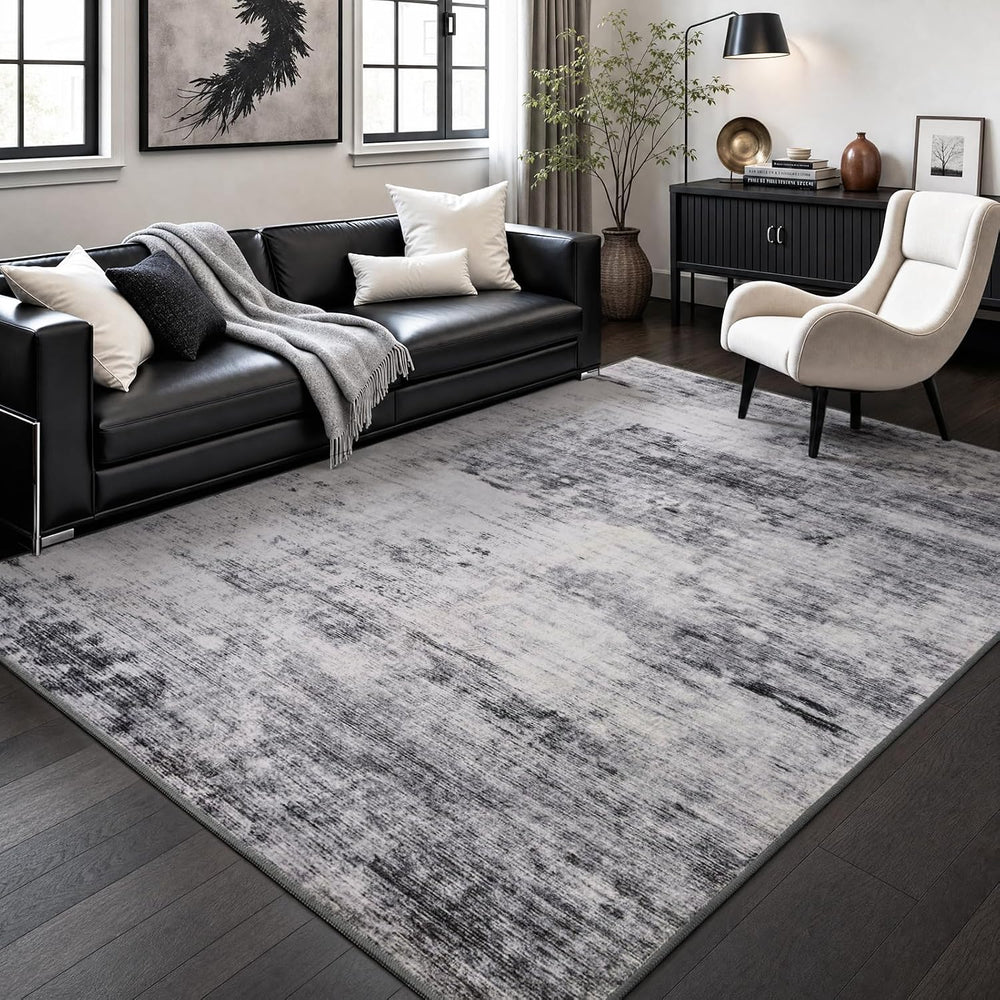 Toneed Washable 6x9 Grey Area Rug with Non-Slip Backing for Living Room