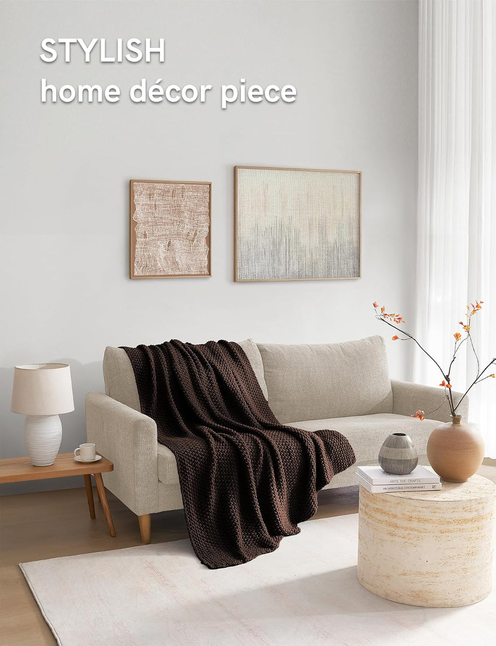YnM Chunky Cotton Knit Throw Blanket, Cable Knit Throws for Bed Couch Sofa, C...