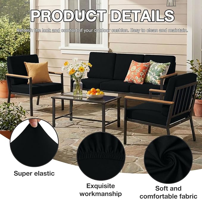 hyha 12Pcs Patio Cushion Covers, Stretch Outdoor Couch Cushion Covers - Image 3