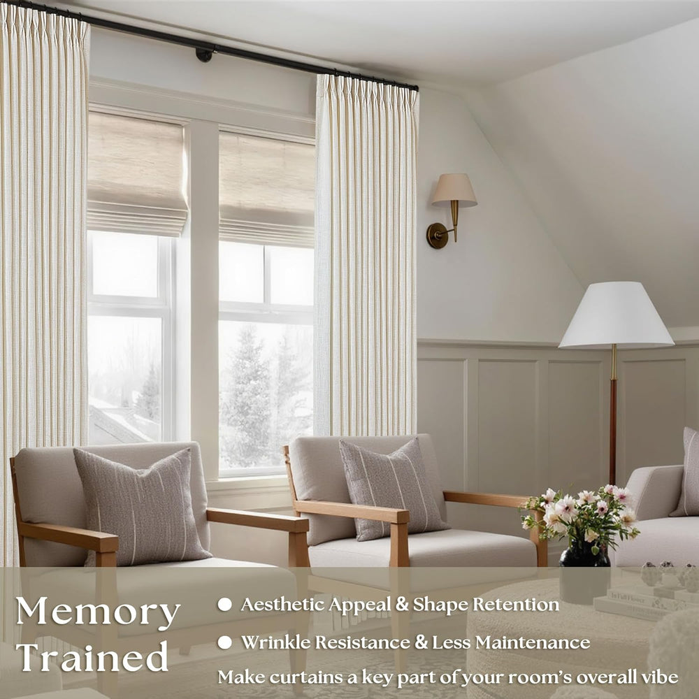 TWODRAPES Pinch Pleated Linen Curtains 108 Inches Long Natural 2 Panels Set