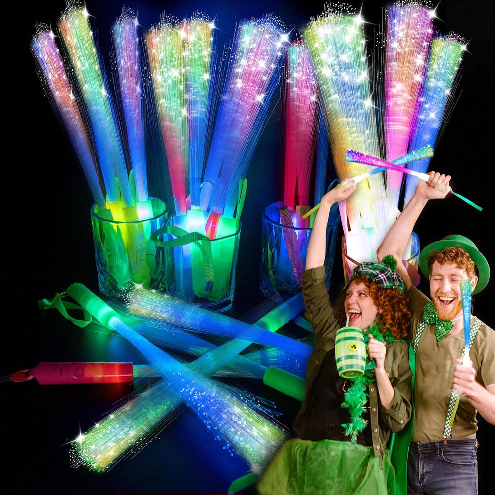 28 PCS Glow Fiber Wands Sticks, LED Light Wands, Halloween Glow in The Dark P...
