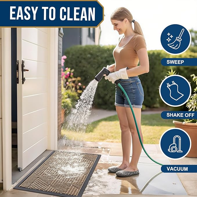 Smiry Front Door Mat Outside Entrance, Heavy Duty Sturdy Natural Rubber Doormat