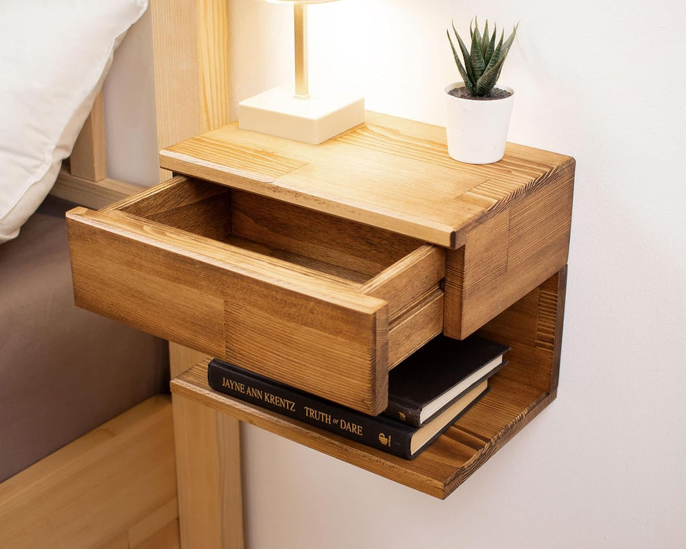 Floating Nightstand Side Accent or End Table with Storage Drawer, Wood Bedsid...