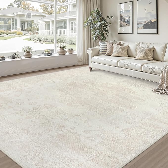 8x10 Area Rugs for Living Room: Vintage Boho Neutral Washable Rug Indoor Soft - Image 9