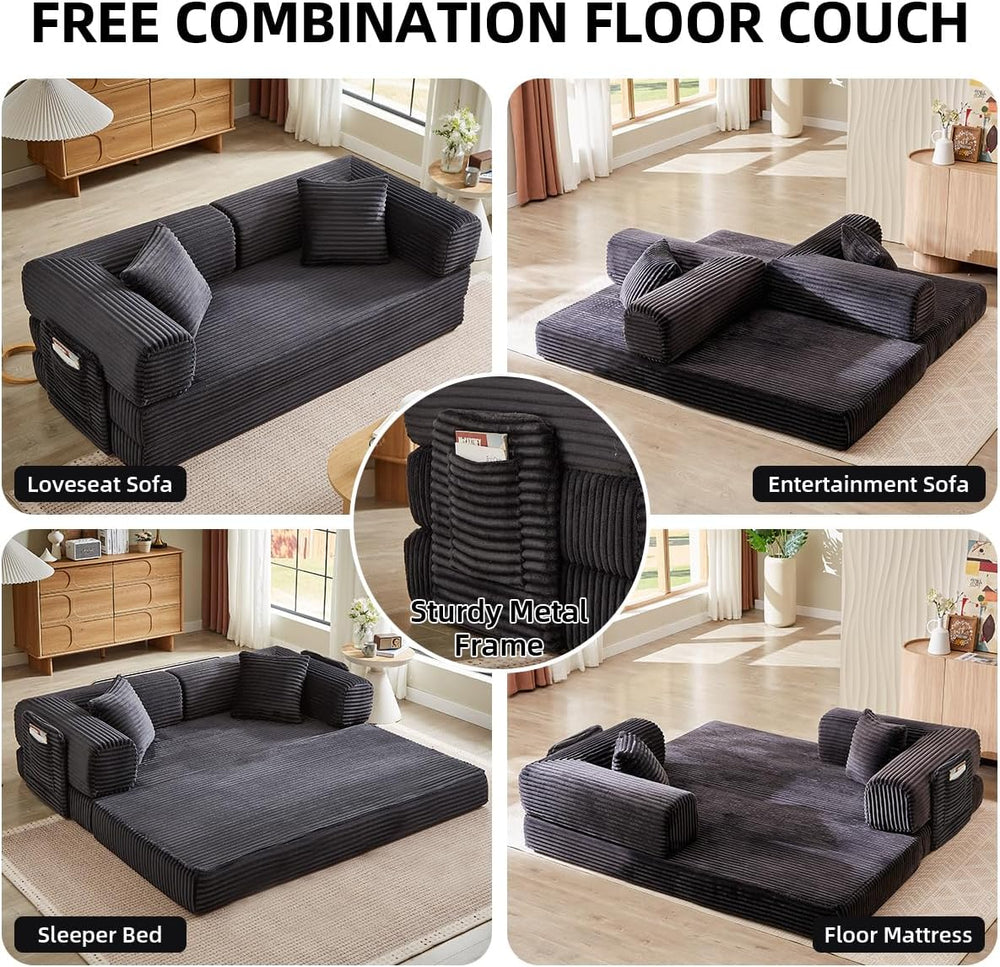 81 Inch Convertible Futon Sofa Bed,Fold Out Floor Sofa Couch with Fixed-Shape...