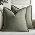 MIULEE Decorative Throw Pillow Covers Neutral Linen Fringe Throw Pillows Euro by MIULEE