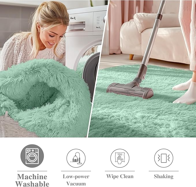 OLANLY Mint Green Round Rugs for Bedroom - Image 2