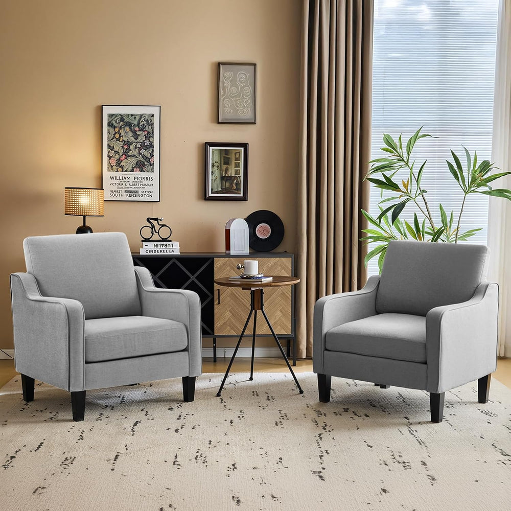 VINGLI Accent Chairs Set of 2, Linen Upholstered Armchair, Living Room