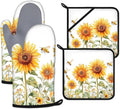 Watercolor Sunflower Oven Mitts and Pot Holders Sets Heat Resistant 4Pcs Busy by ANTJOO
