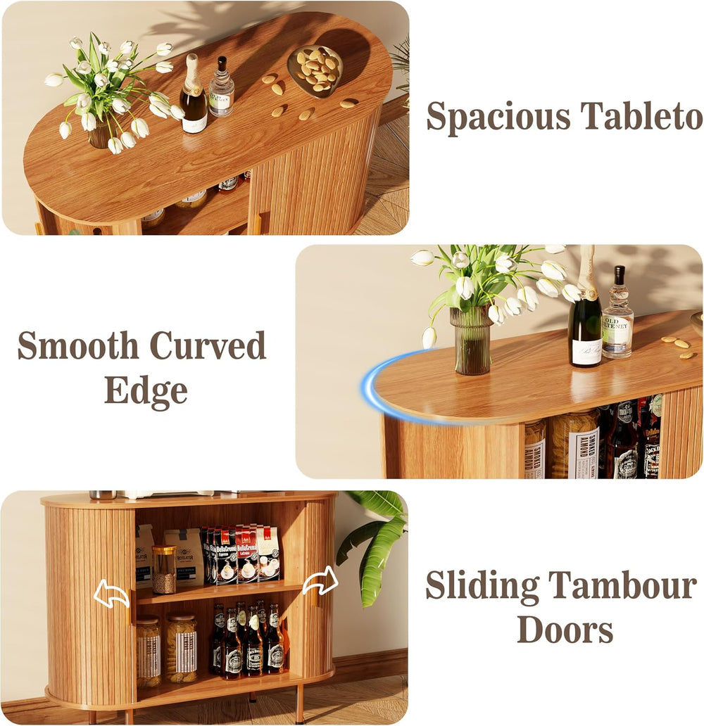 DHH Sideboard Buffet Cabinet with Storage,Mid Century Modern Fluted Accent Co...