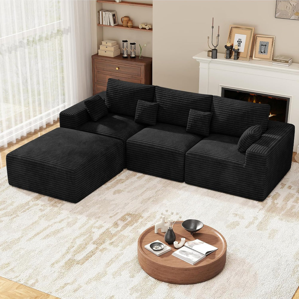 113" L-Shaped Boneless Couch, Modern Modular Sectional Sofa with Deep Se...