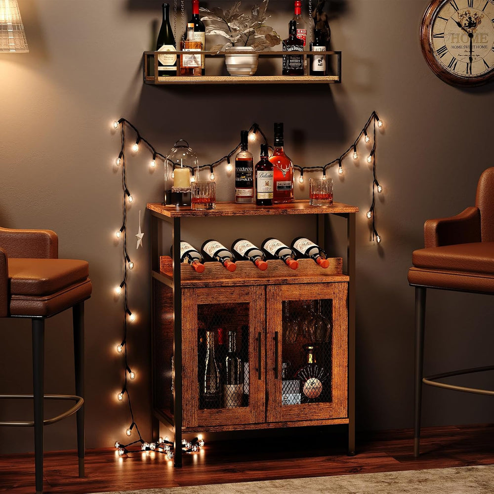 X-cosrack Wine Bar Rack Cabinet with Detachable Wine Rack, Coffee Barwith Gla...