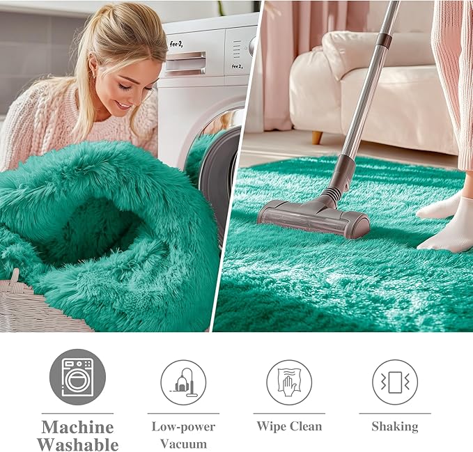 OLANLY Teal Green Round Rugs for Bedroom - Image 3