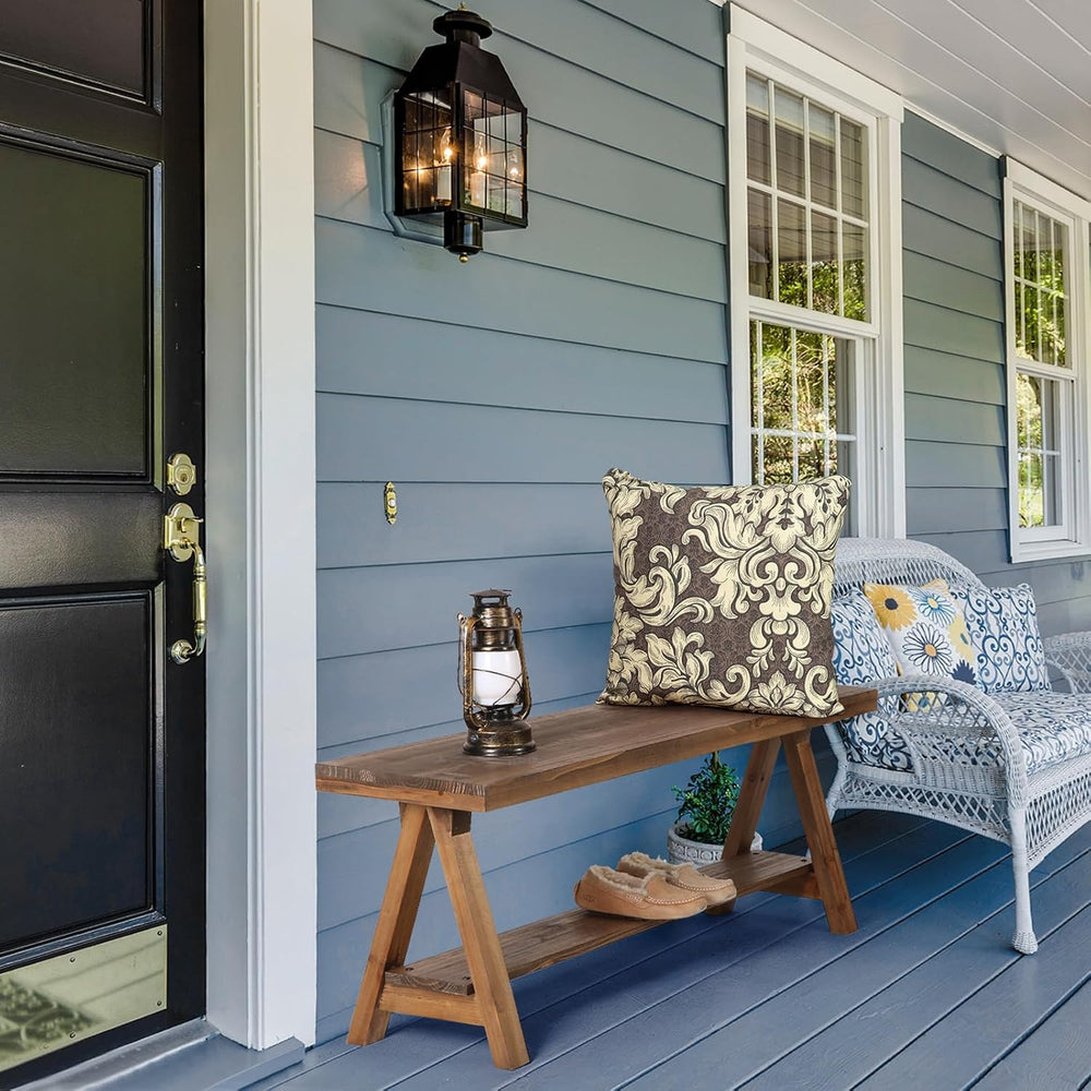 Wnutrees 43" Farmhouse Solid Wood Bench, Rustic Indoor Storage Bench