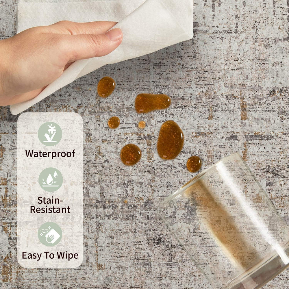 Rugxara 6x9 Area Rugs, Washable Beige Abstract Neutral Rug for Living Room