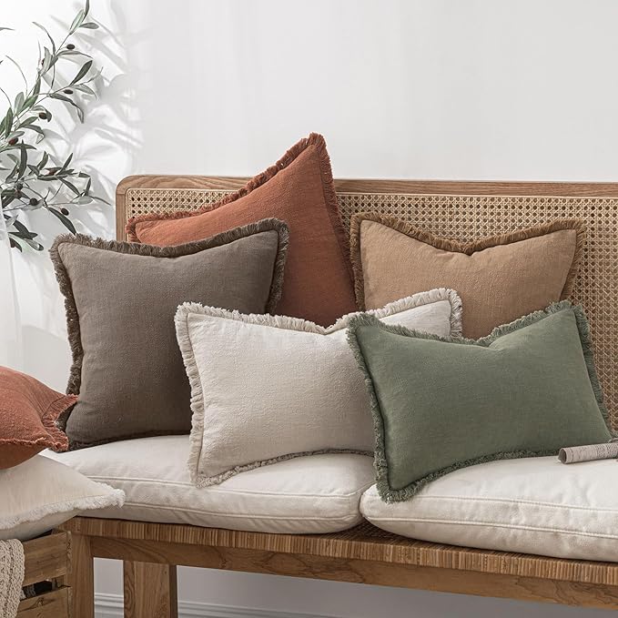 MIULEE Decorative Throw Pillow Covers Neutral Linen Fringe Throw Pillows Euro - Image 7