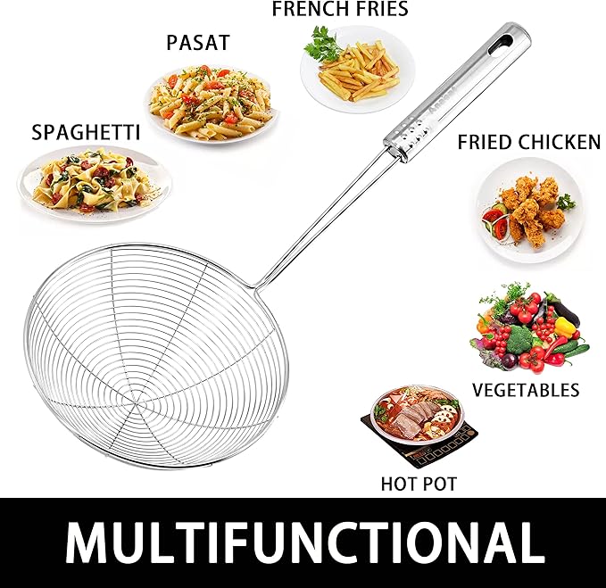 Anaeat 4.5" Stainless Steel Spider Skimmer, Professional Kitchen Pasta Strainer - Image 7